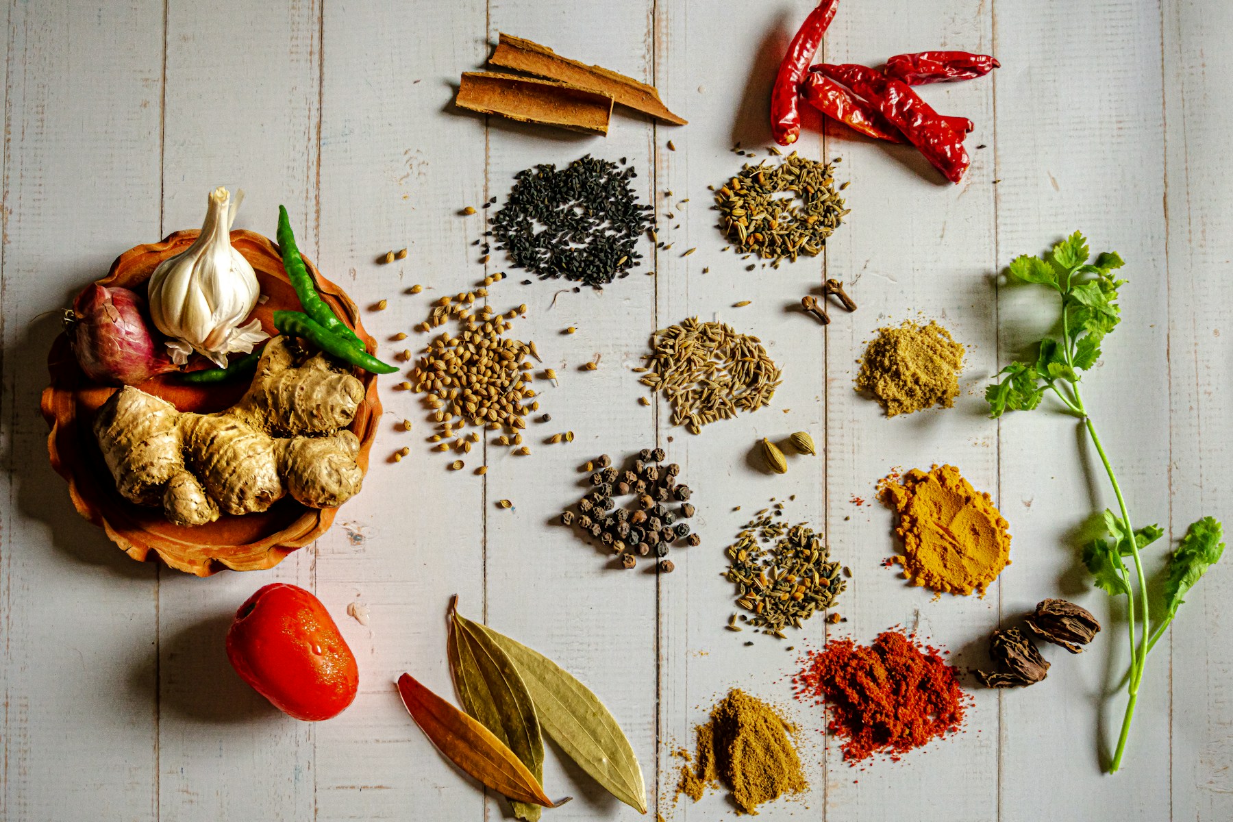 A vivid selection of Indian spices arranged at a market